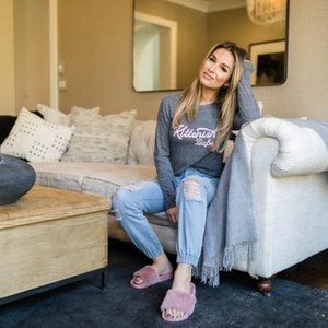 Kittenish Babe Distressed Long Sleeve Tee